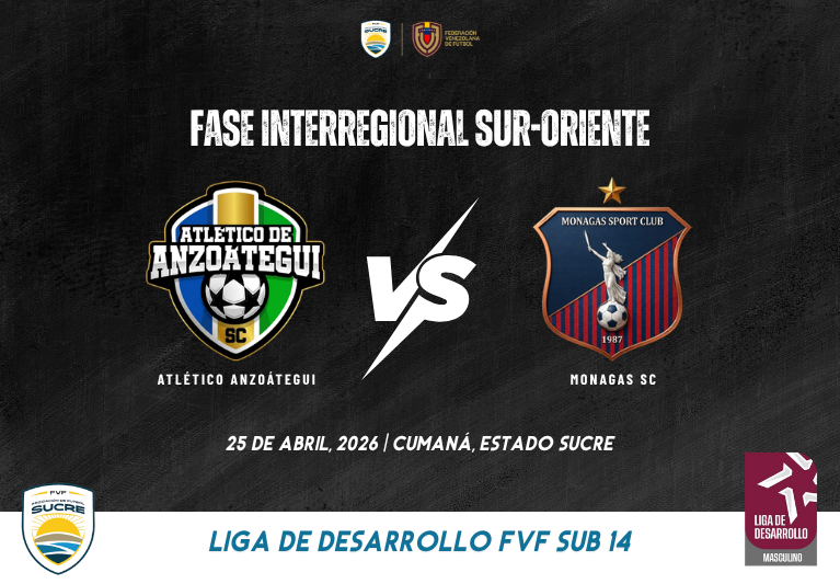 Atlético Anzoátegui vs Monagas SC Fase Interregional de la Liga de Desarrollo FVF Sub 14 2026