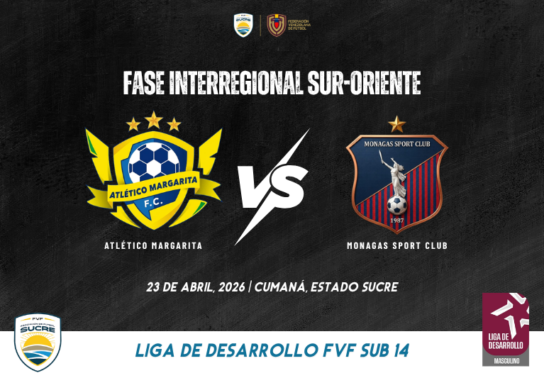 Atlético Margarita vs Monagas SC Fase Interregional de la Liga de Desarrollo FVF Sub 14 2026
